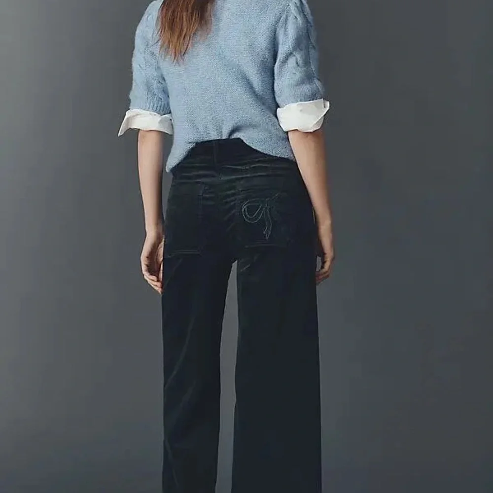 Anthropologie Maeve Colette Bow Corduroy Wide Crop Leg Pants 28 Forest Green - Picture 3 of 14